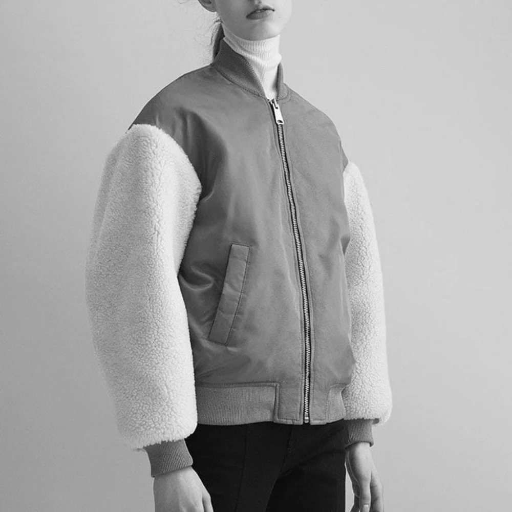 NEW Maje x Schott Boston Shearling Bomber Jacket (Sz FR 40 / US 8) Caramel - Picture 3 of 16